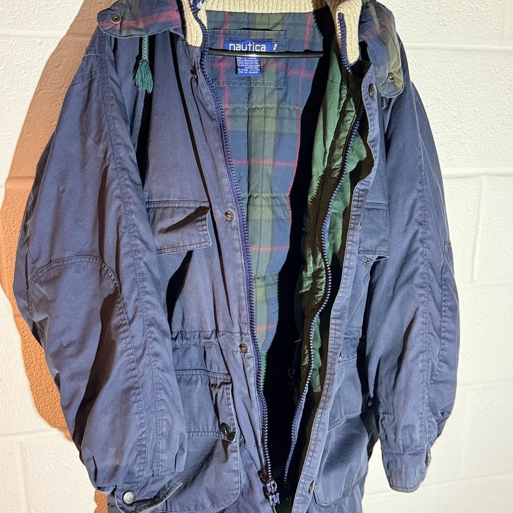 Nautica Men's Navy Jacket with Plaid Lining